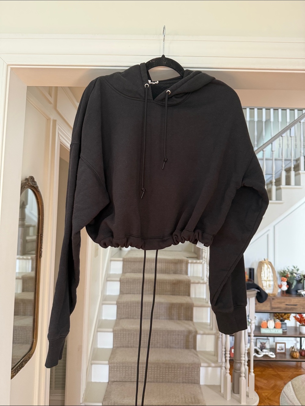 Good American Cropped Drawstring Hoodie
